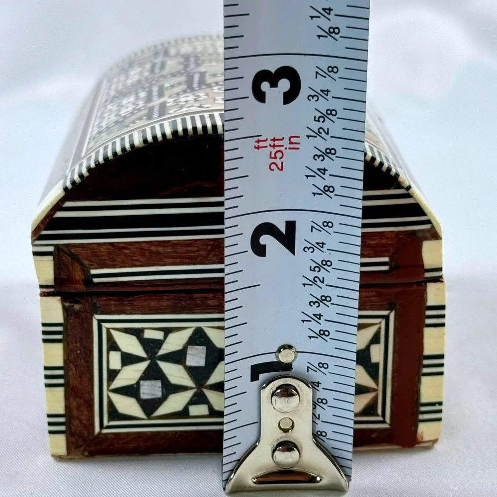 Handmade Mother of Pearl Inlay Wooden Jewelry Box Domed Mosaic Trinket Box NICE